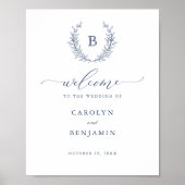 Elegant Laurel Wreath Monogram Crest Welkomstbord Poster (Voorkant)