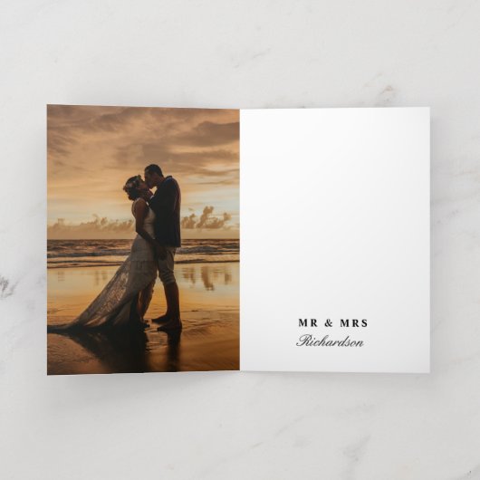 Elegant Laurel Wreath Monogram Foto Bruiloft Folie Wenskaart (Binnenlaag)