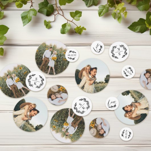 Elegant Laurel Wreath Monogram Foto's Wedding Confetti
