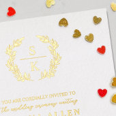 Elegant Laurel Wreath Monogram Typography Wedding Folie Uitnodiging