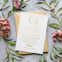 Elegant Laurel Wreath Monogram Typography Wedding