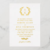 Elegant Laurel Wreath Monogram Typography Wedding Folie Uitnodiging (Voorkant)