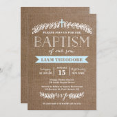 Elegant Laurels Blauw | uitnodiging tot doop (Voorkant / Achterkant)