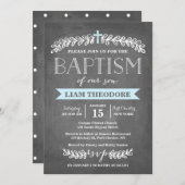 Elegant Laurels Blauw | uitnodiging tot doop (Voorkant / Achterkant)