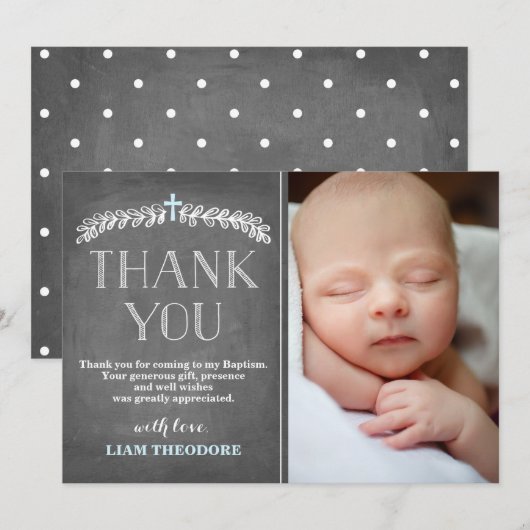Elegant Laurels Blue | Baptism Foto bedankt (Voorkant / Achterkant)