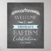 Elegant Laurels Blue | Baptism Welcome Sign Poster (Voorkant)