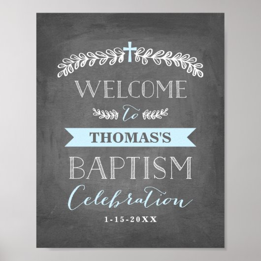 Elegant Laurels Blue | Baptism Welcome Sign Poster (Voorkant)