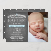 Elegant Laurels Blue | Baptisme-uitnodiging Kaart (Voorkant / Achterkant)