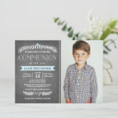 Elegant Laurels Blue | Uitnodiging van de Gemeensc (Staand voorkant)