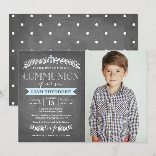 Elegant Laurels Blue | Uitnodiging van de Gemeensc (Voorkant / Achterkant)