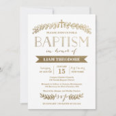 Elegant Laurels Gold | uitnodiging tot doop (Voorkant)