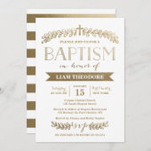 Elegant Laurels Gold | uitnodiging tot doop (Voorkant / Achterkant)