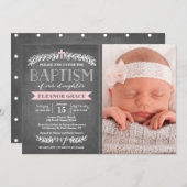 Elegant Laurels Pink | uitnodiging tot doop (Voorkant / Achterkant)