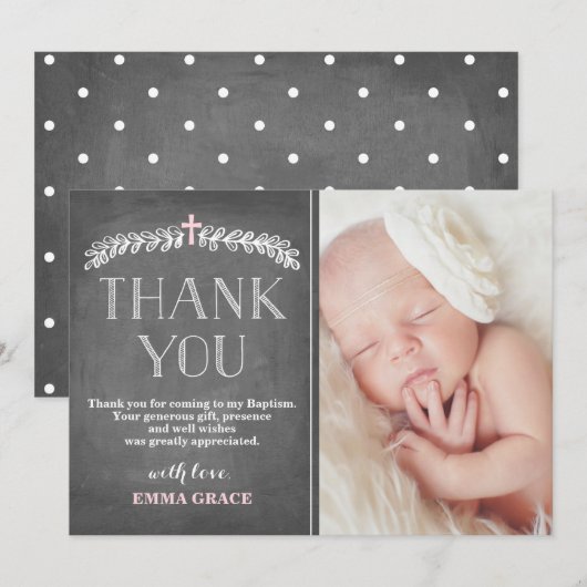 Elegant Laurels roze | Baptism Foto bedankt (Voorkant / Achterkant)