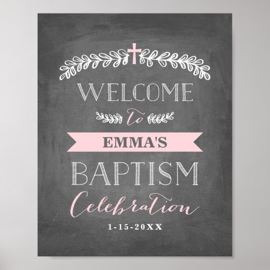 Elegant Laurels roze | Baptism Welcome Sign Poster (Voorkant)