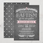 Elegant Laurels roze | Baptisme-uitnodiging Kaart (Voorkant / Achterkant)