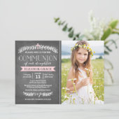 Elegant Laurels roze | Uitnodiging van de Gemeensc (Staand voorkant)