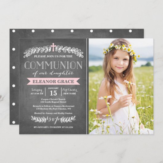 Elegant Laurels roze | Uitnodiging van de Gemeensc (Voorkant / Achterkant)