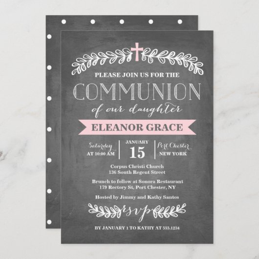 Elegant Laurels roze | Uitnodiging van de Gemeensc (Voorkant / Achterkant)