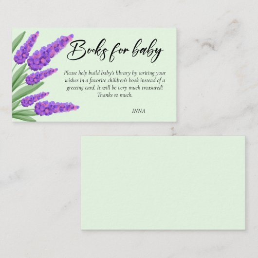Elegant lavanda Script Books for Baby shower Enclo Informatiekaartje (Voorkant / Achterkant)