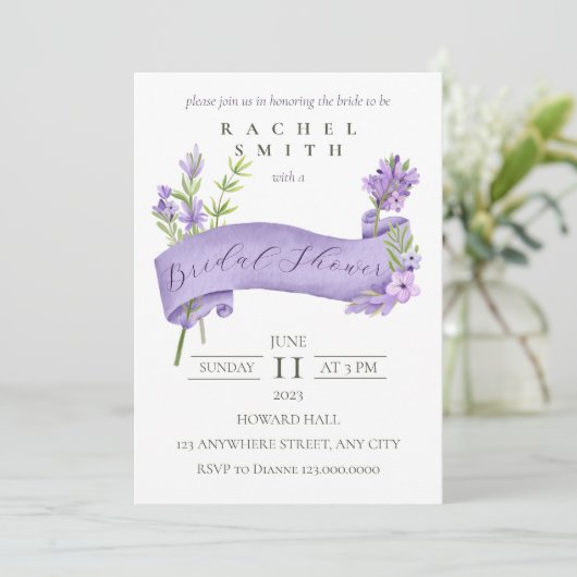 Elegant Lavendar Bridal Shower Invitation Kaart (Staand voorkant)