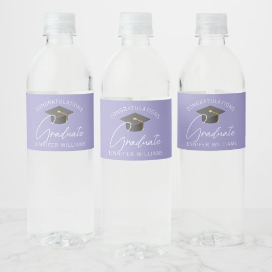 Elegant Lavendel Aangepaste Afstudeerfeest Waterfles Etiket (Flessen)