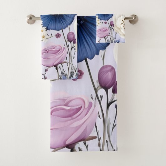 Elegant Lavendel Blauw Wit Bloemtuin Bloemen Bad Handdoek (Insitu)