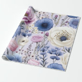 Elegant Lavendel Blauw Wit Bloemtuin Bloemen Cadeaupapier (Uitgerold)