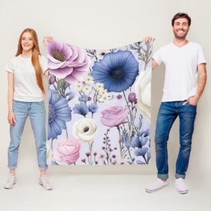 Elegant Lavendel Blauw Wit Bloemtuin Bloemen Fleece Deken