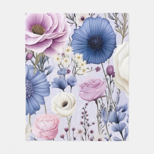 Elegant Lavendel Blauw Wit Bloemtuin Bloemen Fleece Deken (Voorkant)