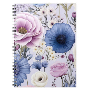 Elegant Lavendel Blauw Wit Bloemtuin Bloemen Notitieboek