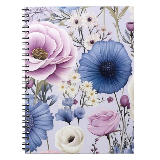Elegant Lavendel Blauw Wit Bloemtuin Bloemen Notitieboek (Voorkant)