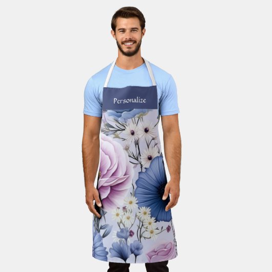 Elegant Lavendel Blauw Wit Bloemtuin Bloemen Schort (Gedragen)