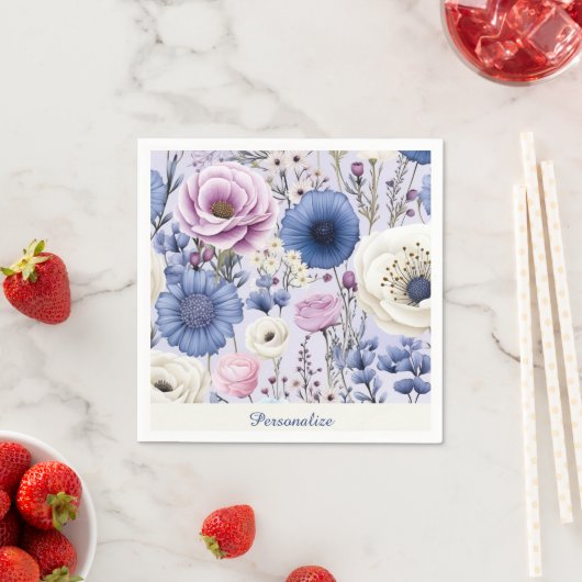 Elegant Lavendel Blauw Wit Bloemtuin Bloemen Servet (Insitu)