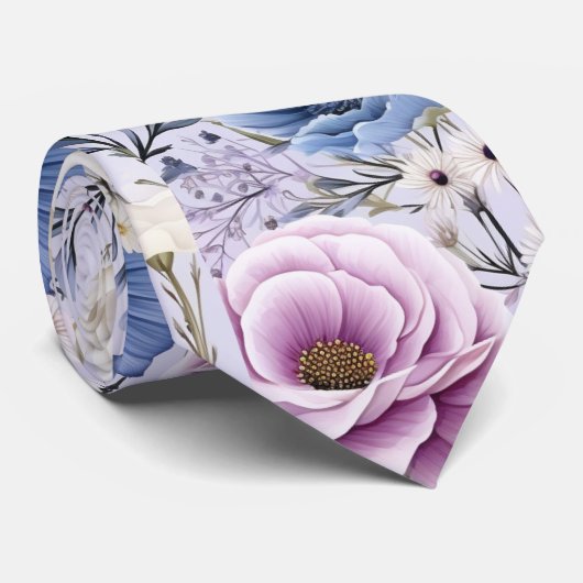 Elegant Lavendel Blauw Wit Bloemtuin Bloemen Stropdas (Opgerold)