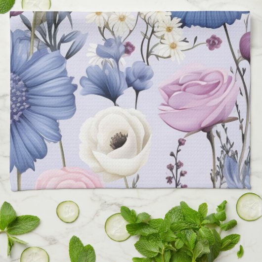 Elegant Lavendel Blauw Wit Bloemtuin Bloemen Theedoek (Gevouwen)