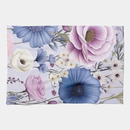 Elegant Lavendel Blauw Wit Bloemtuin Bloemen Theedoek (Horizontaal)