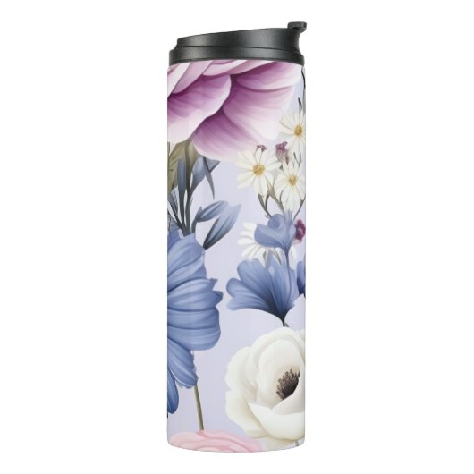 Elegant Lavendel Blauw Wit Bloemtuin Bloemen Thermosbeker (Gedraaid links)