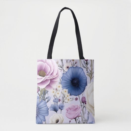 Elegant Lavendel Blauw Wit Bloemtuin Bloemen Tote Bag (Voorkant)