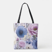 Elegant Lavendel Blauw Wit Bloemtuin Bloemen Tote Bag (Achterkant)