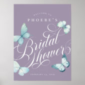 Elegant Lavendel Blauwgroen Vlinder Vrijgezellenfe Poster (Voorkant)