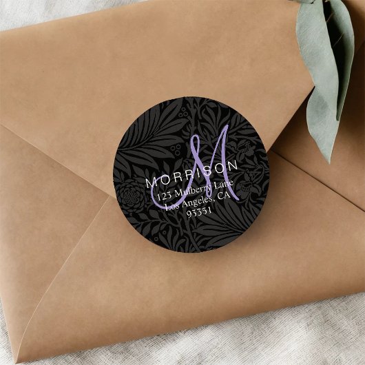 Elegant Lavendel Bloem Motief Retouradres Ronde Sticker