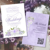 Elegant Lavendel Bloemen Boeket QR Code Bruiloft Kaart