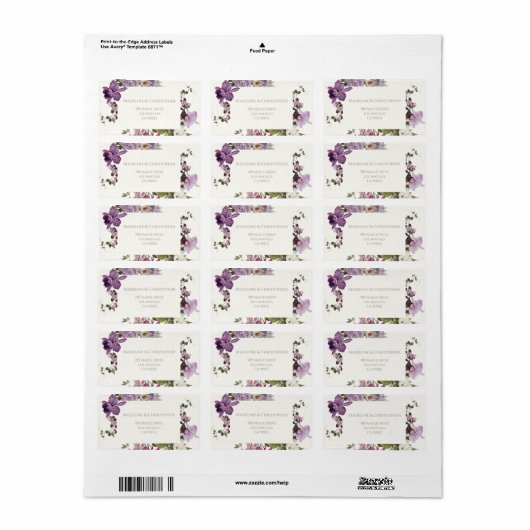 Elegant Lavendel Bloemen Bruiloft Retouradres Etiket (Full Sheet)