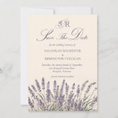 Elegant Lavendel Bloemen Monogram Foto QR Code Save The Date (Voorkant)
