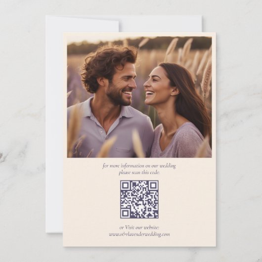 Elegant Lavendel Bloemen Monogram Foto QR Code Save The Date (Achterkant)
