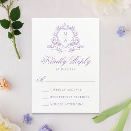 Elegant Lavendel Bloemenkroon Monogram Trouwdag RSVP Kaartje