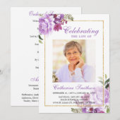 Elegant Lavendel Bloemig Printbaar Funeral Program Aankondiging (Voorkant / Achterkant)