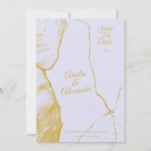 Elegant Lavendel en Goud Marmer Save the Date Kaart (Voorkant)