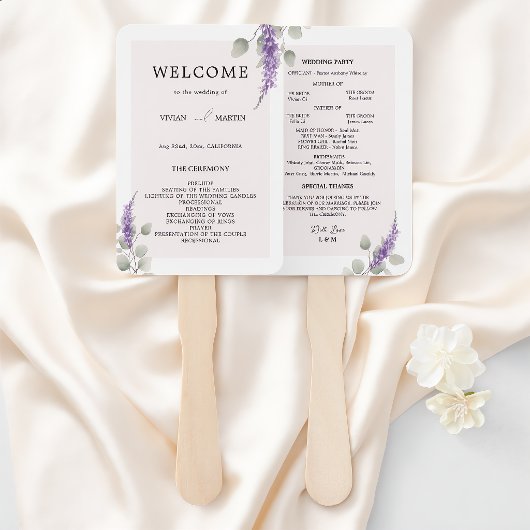 Elegant Lavendel Eucalyptusbladeren Trouwprogramma Handwaaier